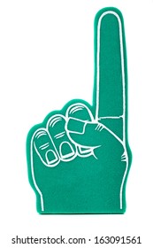 A Green Foam Fan Finger On A White Background