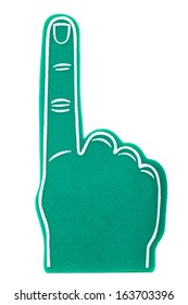 A Green Foam Fan Finger On A White Background