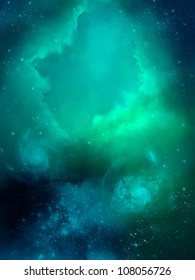 Green Fog Space Star-field Nebula And Planet