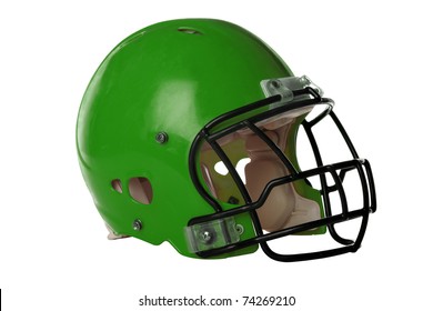 Green Football Helmet Isolated Over White Background - With Clipping Path
