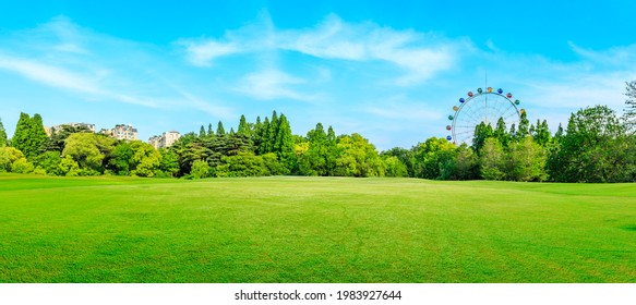 Green forest and ferris wheel with grass in the city park. - Shutterstock ID 1983927644