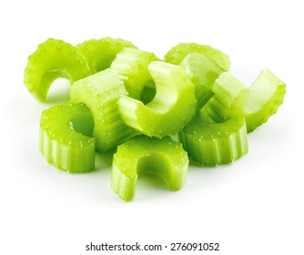 Green Fresh Celery Pieces Isolated On White