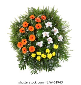 Green Funeral Fir Wreath Isolated On White