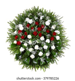 Green Funeral Fir Wreath Isolated On White