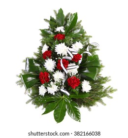 Green Funeral Fir Wreath Isolated On White