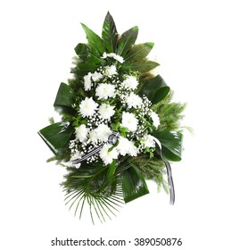 Green Funeral Fir Wreath Isolated On White