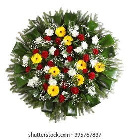 Green Funeral Fir Wreath Isolated On White