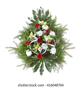 Green Funeral Fir Wreath Isolated On White