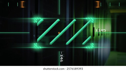Green futuristic data processing image over dark background with numbers. Technology, digital, cyber, matrix, tech, computer