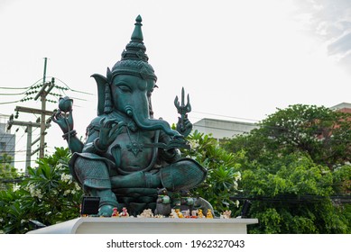 Green Ganesh Statue In The Rangsit University