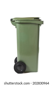 Green Garbage Bin Isolated On White. Studio Shot 