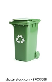 Green Garbage, Trash Bin Isolated On White Background