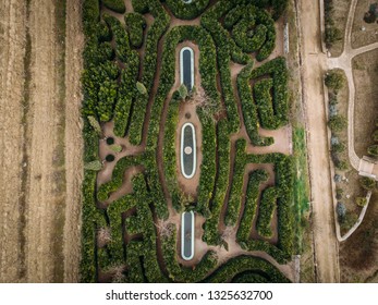 Green Garden Maze, Aerial Top View From Drone. Landscape Design