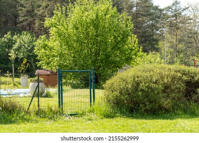 Green Garden And Shower In The Middle Of The Plants Near The Swimming Pool Whose Gate Can Be Seen