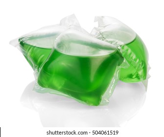 Green Gel For Washing Capsules Isolated On White Background.