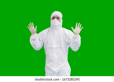 Green germ-preventing clothing on the green screen - Powered by Shutterstock