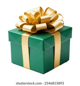 green gift box wrapped with gold bow and ribbon isolated on white background. - Powered by Shutterstock