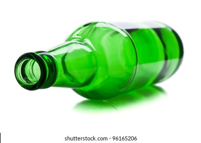 Green And Glass Bottle Isolated On A White Background