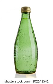 Green Glass Bottle Of Soda Water. Isolated On White Background