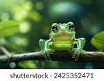 Green Glass Frog on a Branch