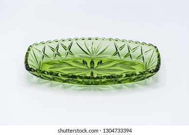 A Green Glass Relish Tray Or Candy Dish