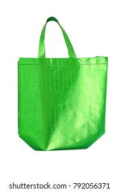 Green Glitter Shopping Bag Isolated On White Background.