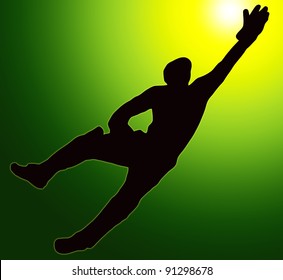 Green Gold Back Sport Silhouette Wicket Keeper Dive - Powered by Shutterstock