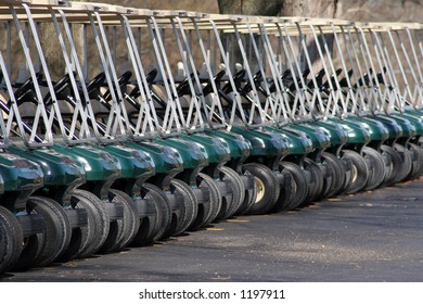 Green Golf Carts Lined Up