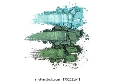 Green gradient Eye shadow stroke isolated white background  Top view  flat lay 