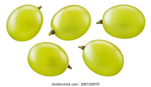 Green grape isolated on white. Fresh green grape berries macro. Collection with clipping path. Full depth of field.