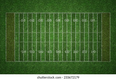 Green grass American football field with white lines marking the pitch.