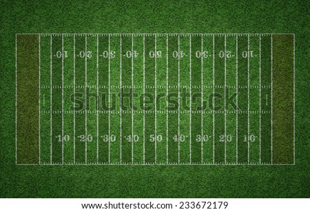Green grass American football field with white lines marking the pitch.