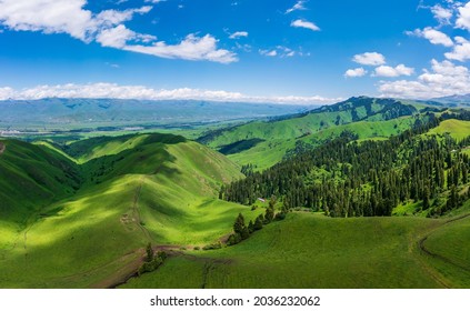 Green Grass Mountain Landscape Nalati Grasslandxinjiangchinaaerial ...