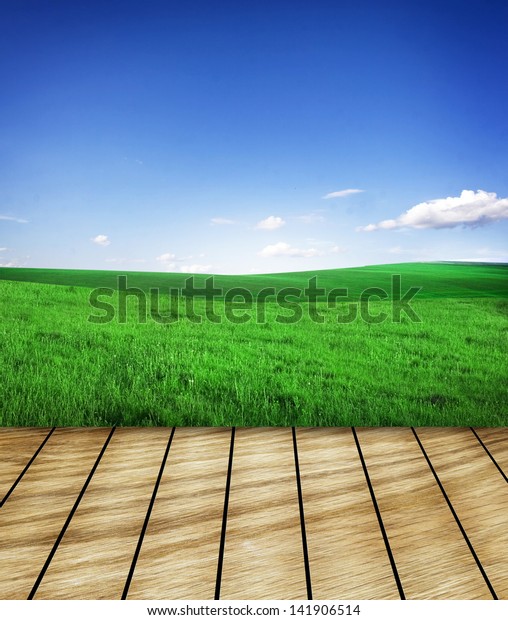 Green Grass Sky Wood Floor Stock Photo (Edit Now) 141906514