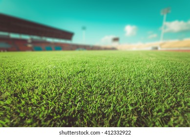Green grass in soccer stadium. 