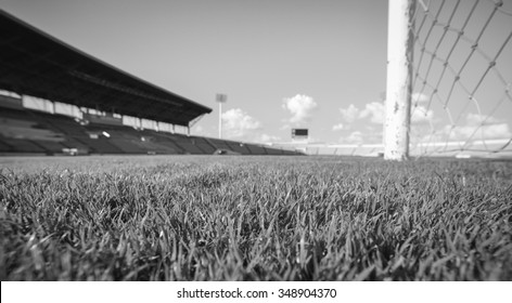 Green Grass In Soccer Stadium ,  Black And White