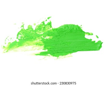 Green Grunge Brush Strokes Oil Paint Isolated On White Background