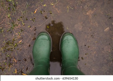 green gumboots in a pool
