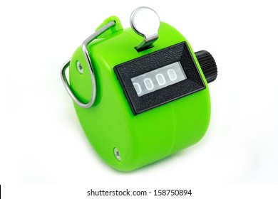 green hand counting machine isolated on white background