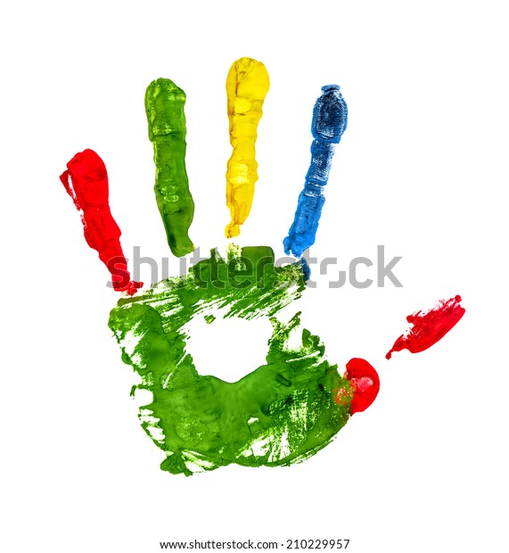 Green Handprint Colored Fingers On Isolated Stock Photo (Edit Now ...