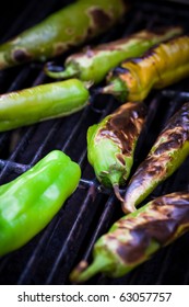 Green Hatch Chile Roasting On The Grill.