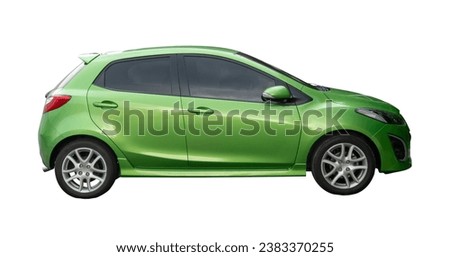 green hatchback car is isolated on white background with clipping path.