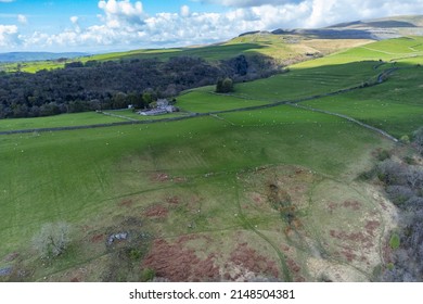 Green Hills Aerial View With Blue Sky