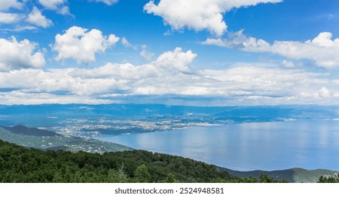 green hills sea shore line aerial drone view summer travel destination for vacation panoramic photography - Powered by Shutterstock