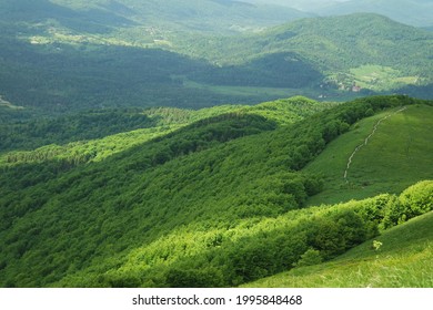 Green Hills With A Tourist Road. Eastern Europe Landscape.