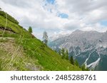 Green Hillside with Hiking Path in a Mountain Landscape on a Cloudy Day