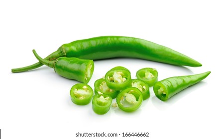 Green Hot Chili Pepper On White