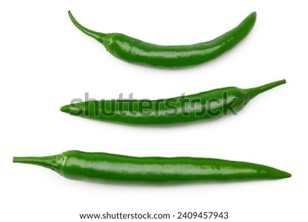 green hot chili peppers isolated on white background clipping path. top view