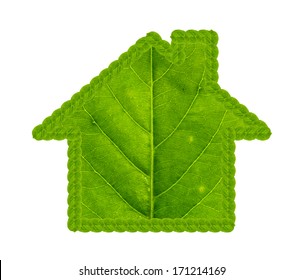 Green House Made Of Green Leaf Isolated On White Background