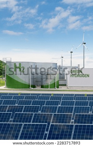 Green hydrogen factory concept. Hydrogen production from renewable energy sources